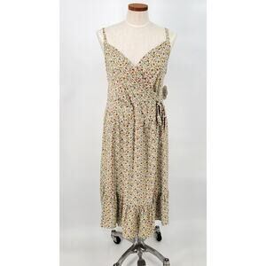 AUW Womens 1X Floral Wrap Dress Deep V Adjustable Straps Lightweight New